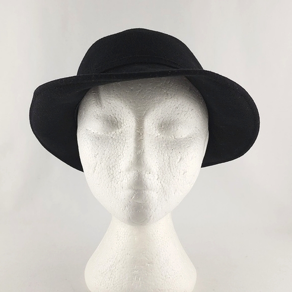 Sus Elle Women's Black Cloche Bowler Hat 100% Wool Side Bow - Picture 6 of 12
